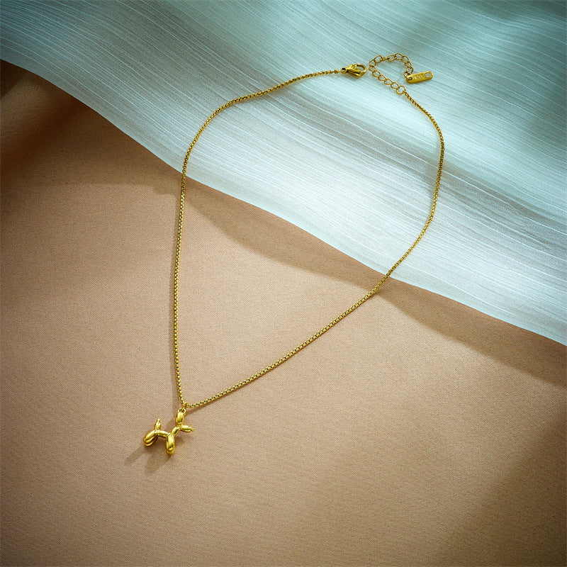 Minimalist Dog-Shaped Stainless Steel Pendant Necklace with Twisted Chain for Women
