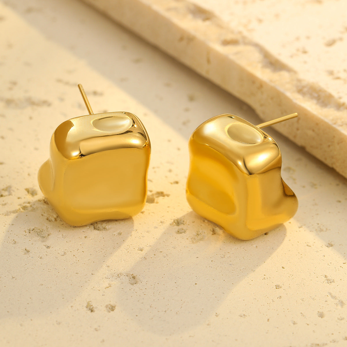 Pendientes minimalistas de acero inoxidable con geometría irregular de estilo francés y acabado galvanizado para mujer