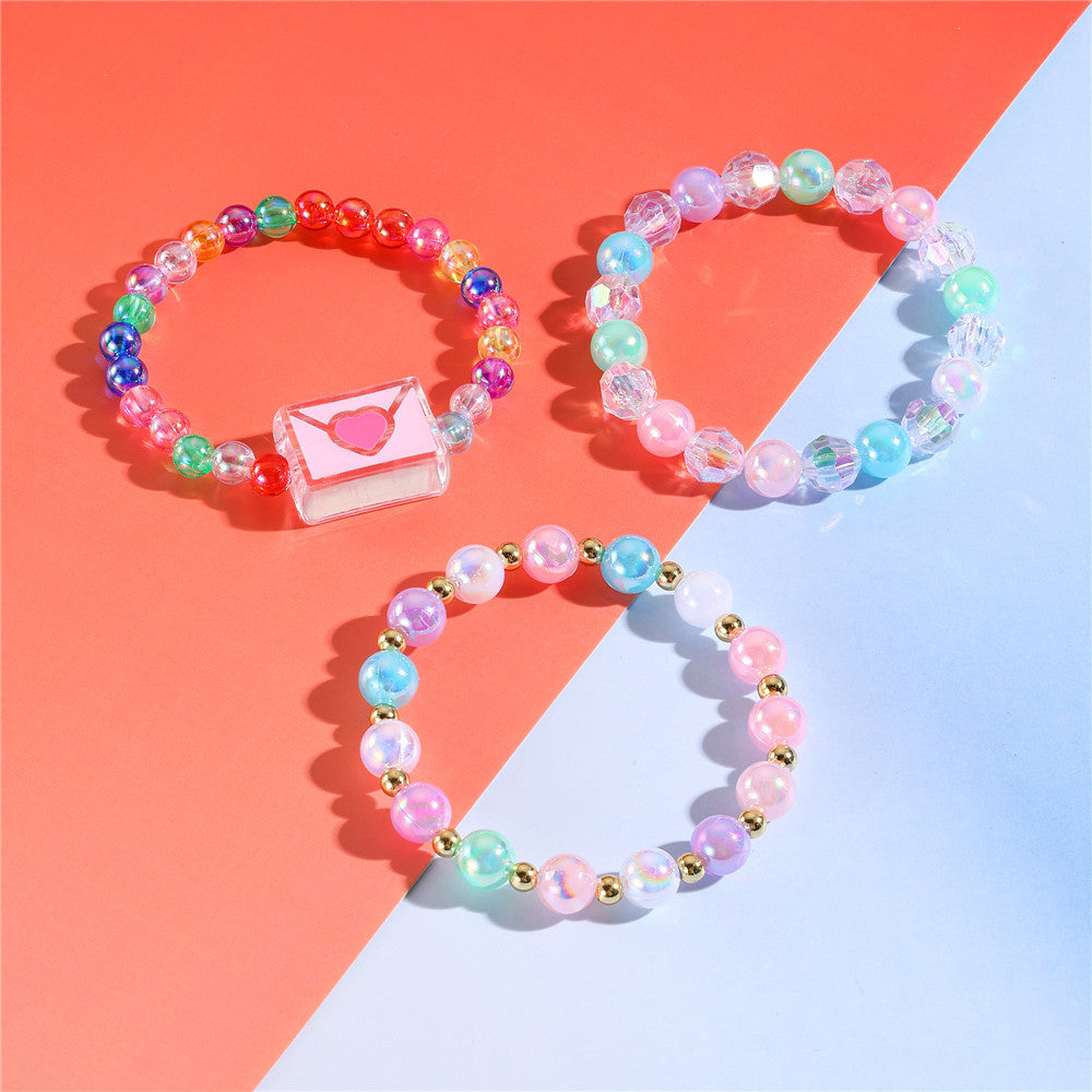 Braccialetto Acrilico Colorato a Forma di Busta per Bambini con Design Geometrico e Stile Graziosa Principessa