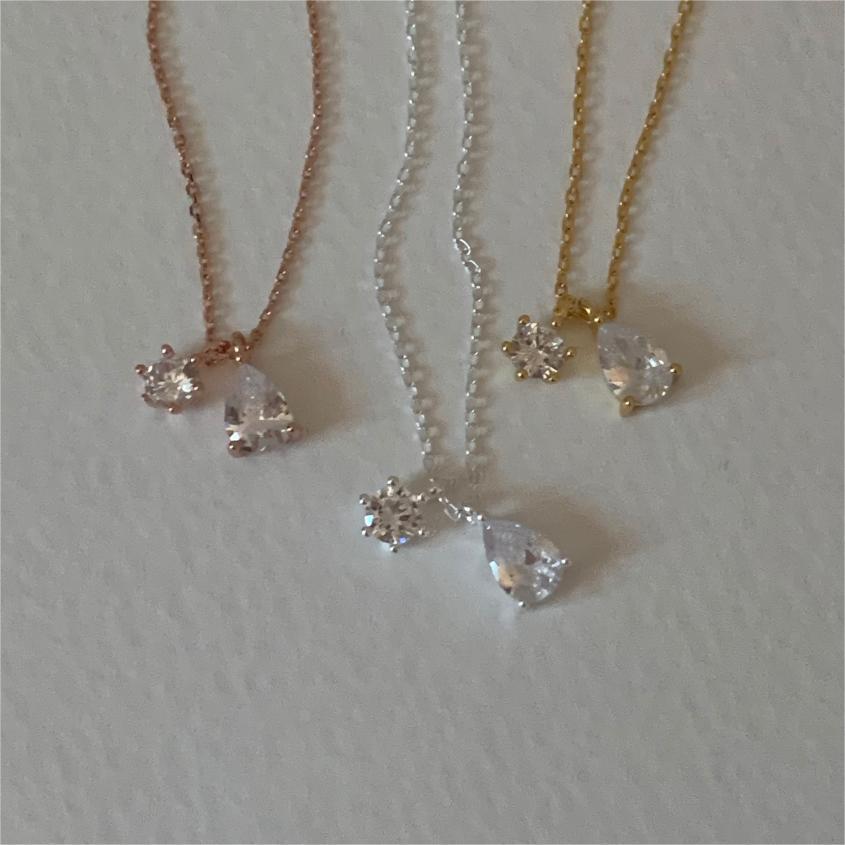 Minimalist Geometric Tulip Pendant Necklace in 925 Sterling Silver with Rhinestone Inlay on Snake Chain