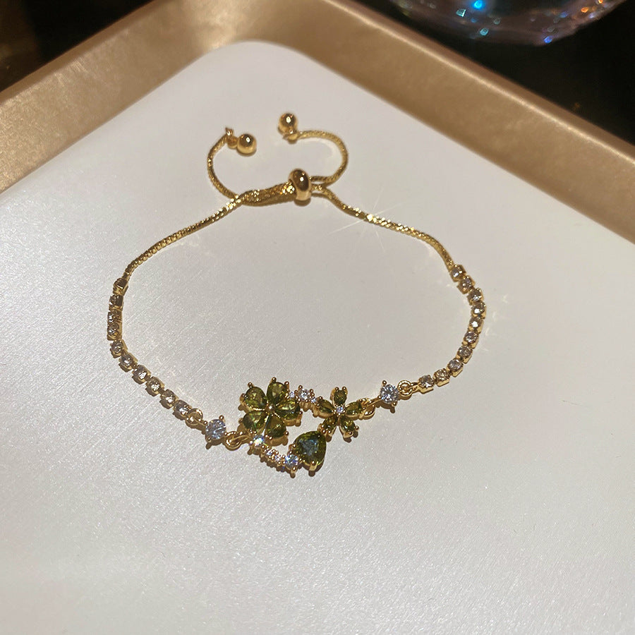 Luxury Vintage Geometric Floral Bracelet 18K Gold Plated Copper Rhinestone Inlay for Women