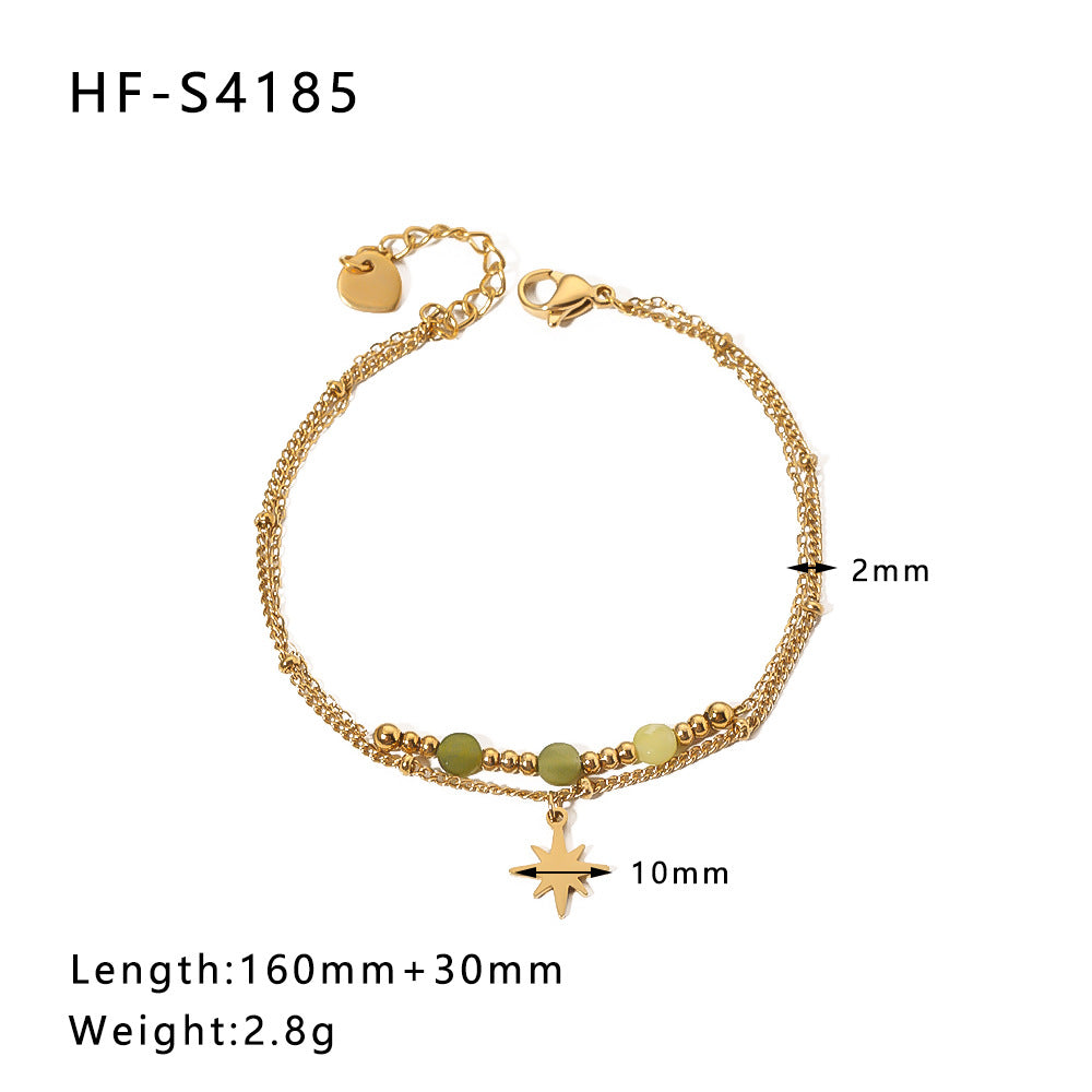Bracciale vintage con farfalla e ciondolo rotondo in acciaio inossidabile con intarsio di strass e dettagli in perle