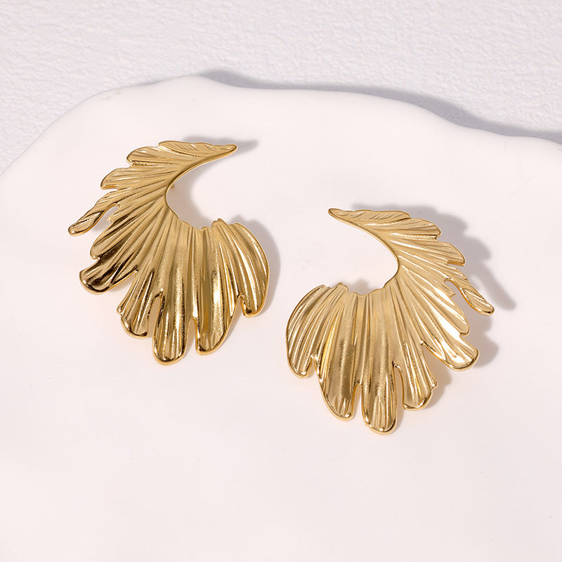 Minimalist Cold-Tone Stainless Steel Leaf-Shaped Earrings with Plating Finish for Women
