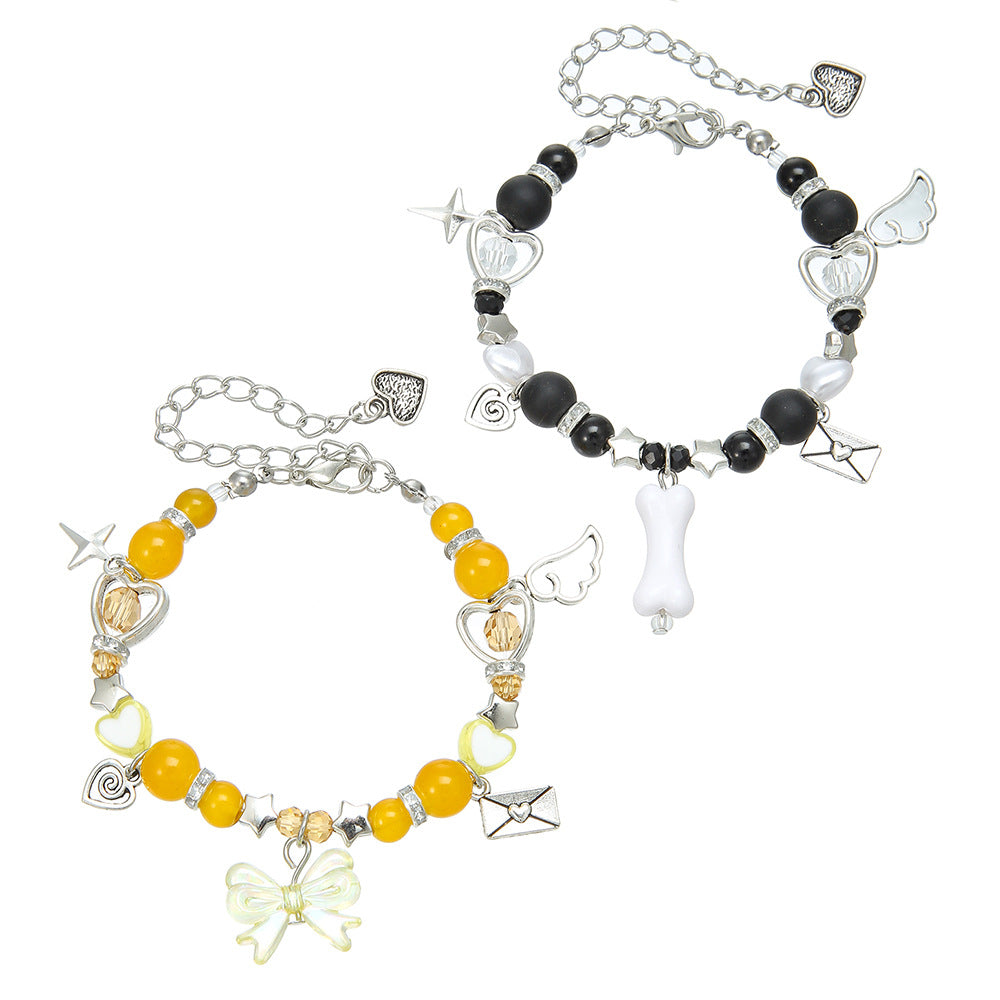 Set di bracciali con fiocco a cuore a busta in stile punk per donna unisex, bracciali dell'amicizia con materiale in lega e finitura artigianale