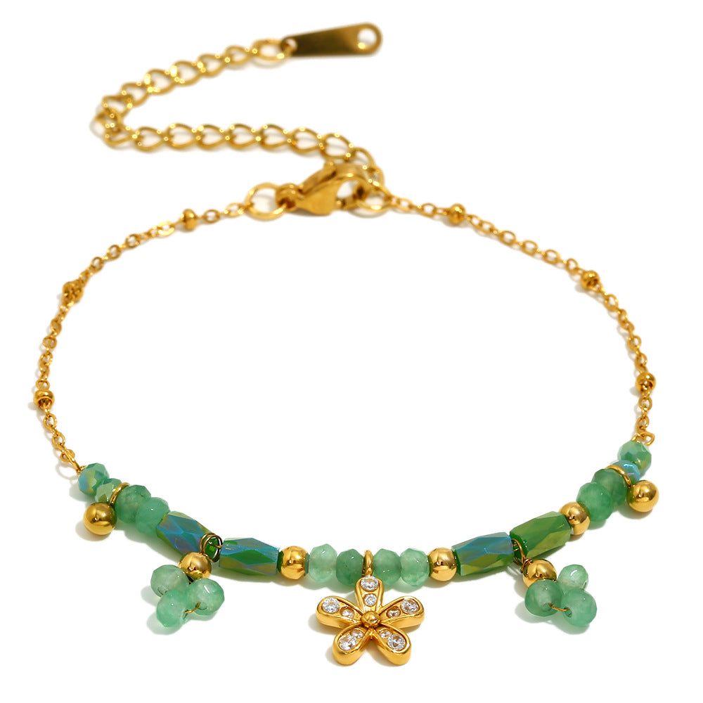 Bracciale da donna placcato in oro 18 carati in acciaio inossidabile con perline, design floreale geometrico, minimalista e alla moda