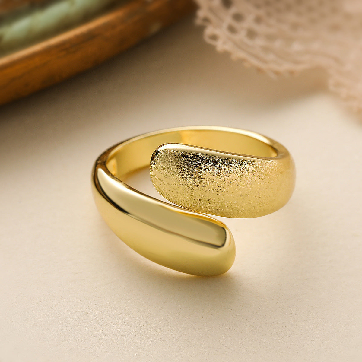 Minimalist Luxe Matte Geometric Open Ring for Women in Brass with 18K Gold Plating