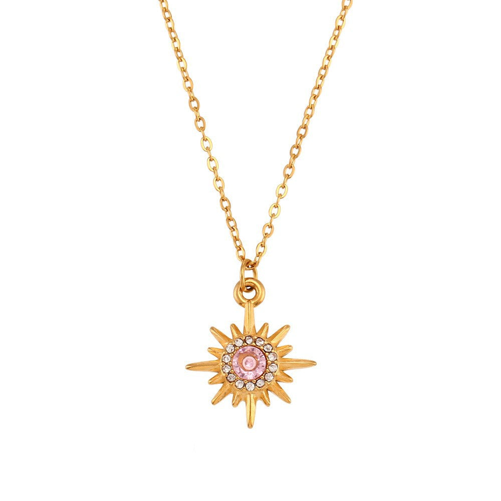 Collana con Pendente Geometrico alla Moda in Acciaio Inossidabile con Placcatura in Oro 18K, Accenti in Acciaio al Titanio, Accenti di Strass e Dettaglio con Frange per Donna