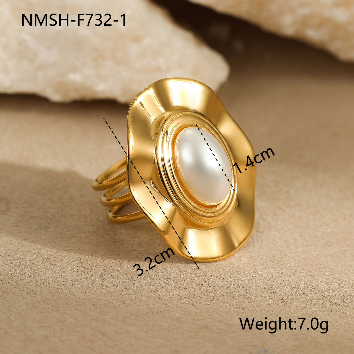 Anillo minimalista de acero de titanio con forma de lazo, incrustaciones de perlas simuladas y chapado en oro de 18 quilates para mujer