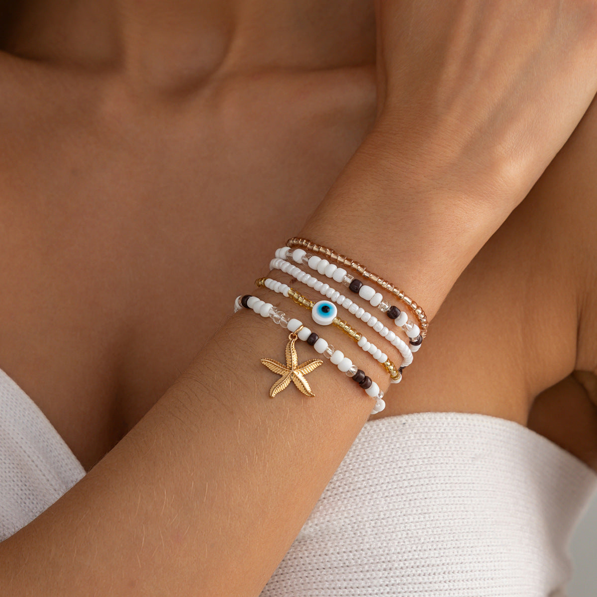 Bohemian Sweet Star Zinc Alloy Bracelet with Seed Beads for Women