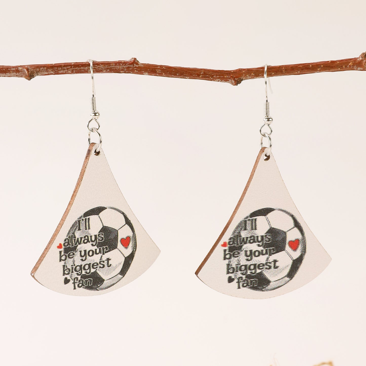 Vintage Acrylic Heart Stud Earrings with Sports Ball Print for Women