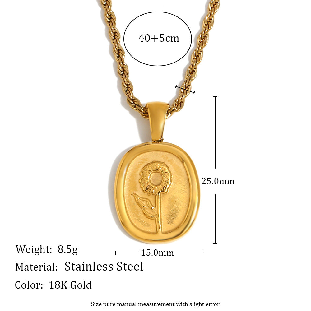 Minimalist Geometric Sunflower and Daisy Pendant Necklace for Women in Stainless Steel with 18K Gold Plating