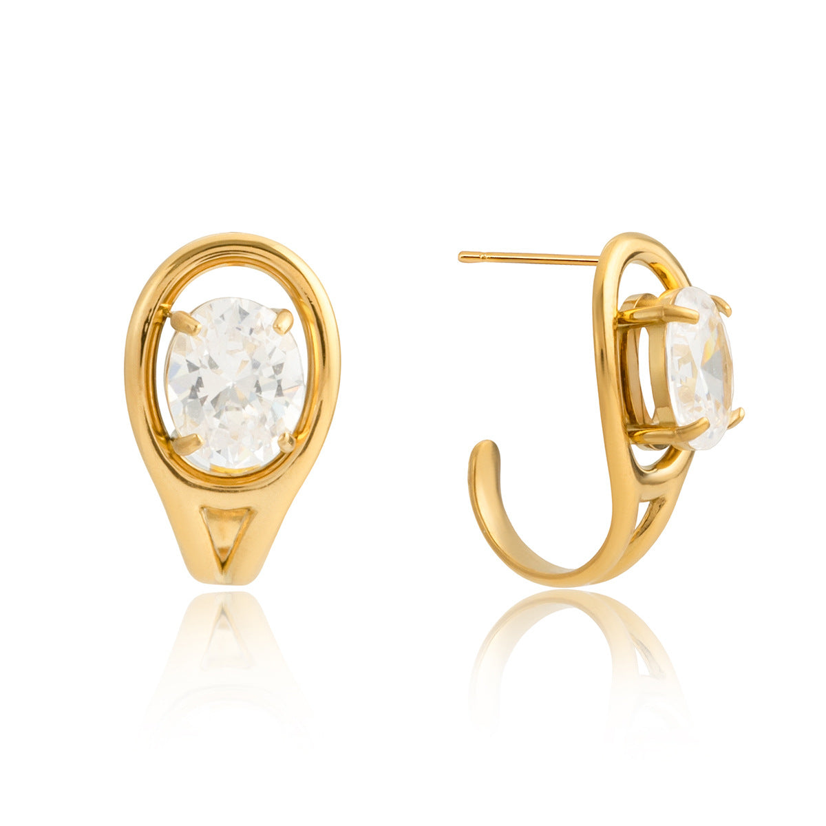 Orecchini geometrici in acciaio inossidabile con strass per donna, orecchini a lobo placcati di lusso per autunno e inverno