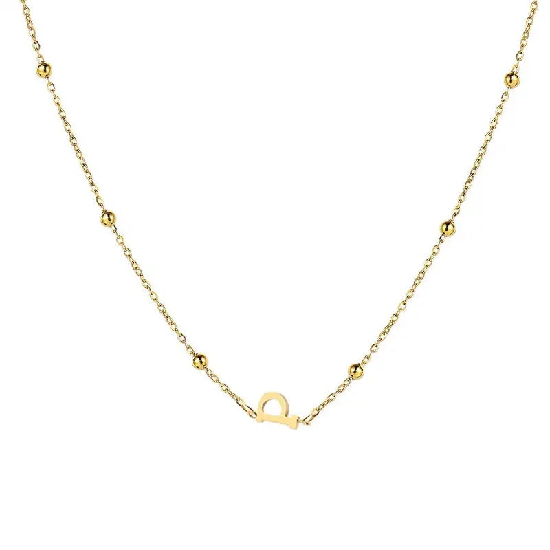 Collana con Lettera in Acciaio Inossidabile Placcato Oro Minimalista con Catena a Sfera