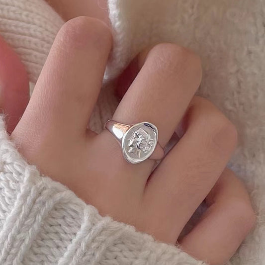 Sweet 925 Sterling Silver Inlaid Heart Geometric Ring for Women