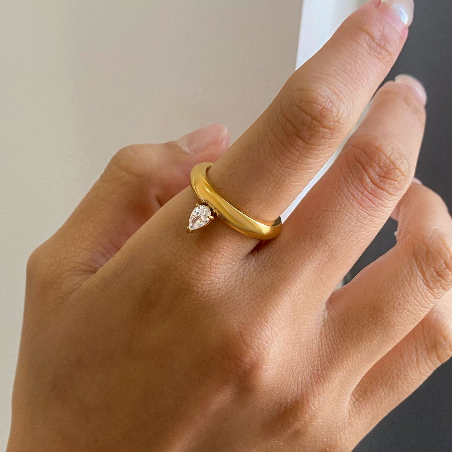 Geometric Stainless Steel Plated Ring with Cubic Zirconia for Women
