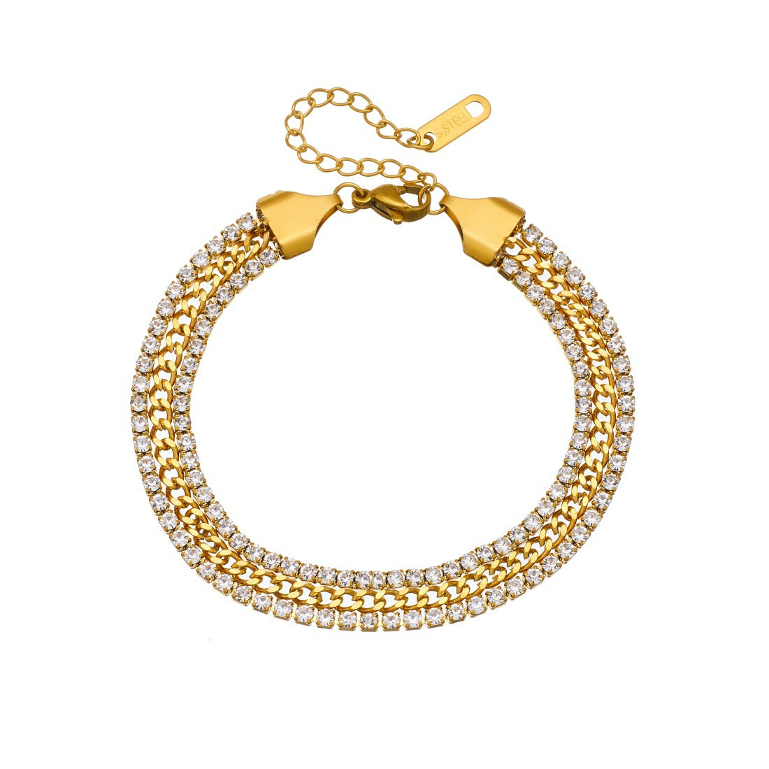 Minimalist Luxury Gold Plated Stainless Steel Rhinestone Chain Bracelet for Women