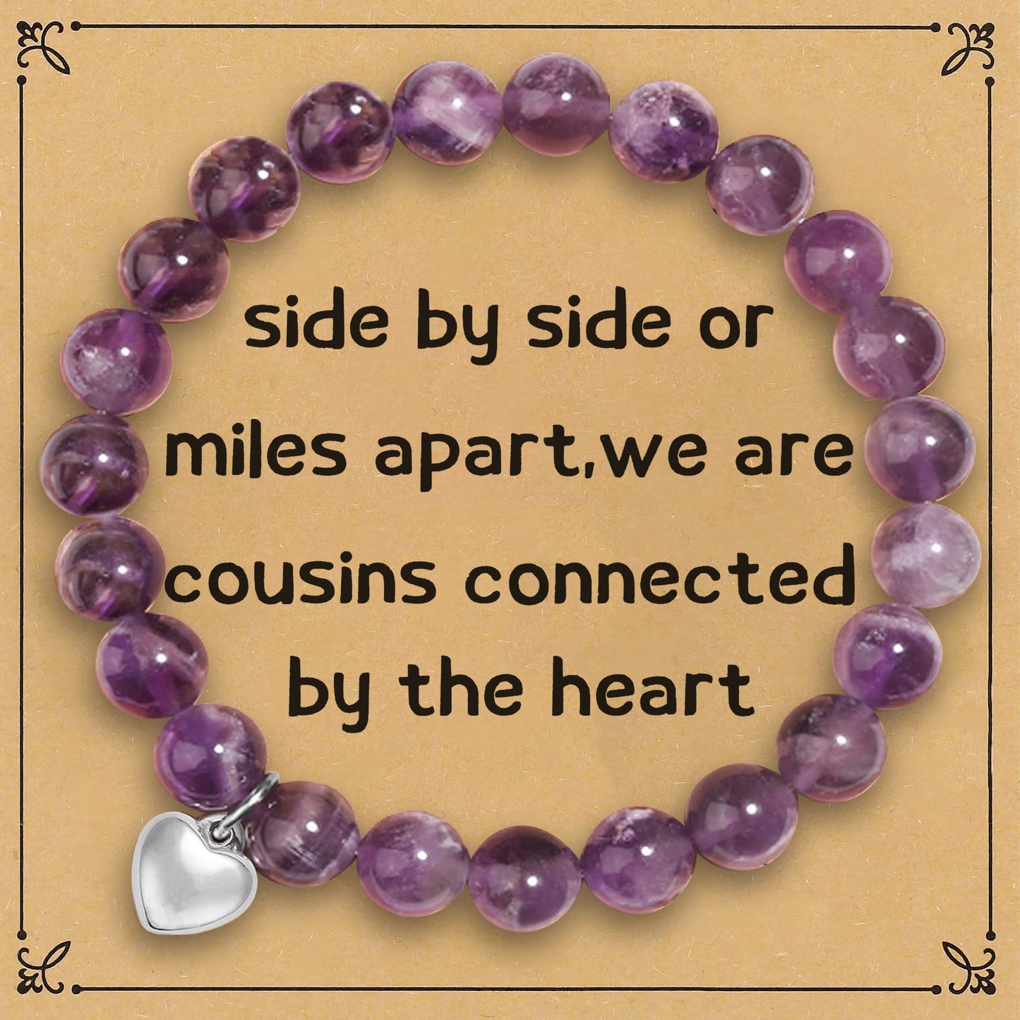 Minimalist Stainless Steel Amethyst Crystal Heart Beaded Bracelet Unisex Business Gift