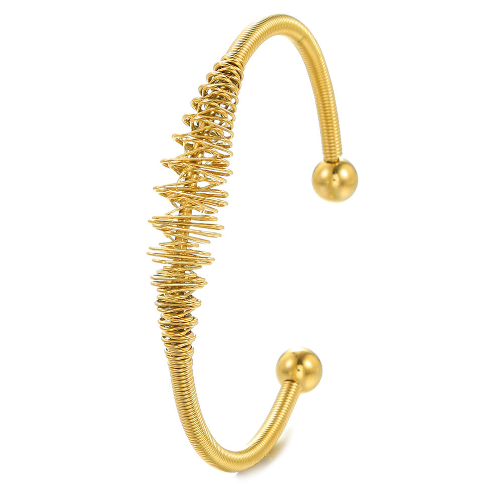 Geometric 18K Gold Plated Stainless Steel Spring Open Cuff Bracelet