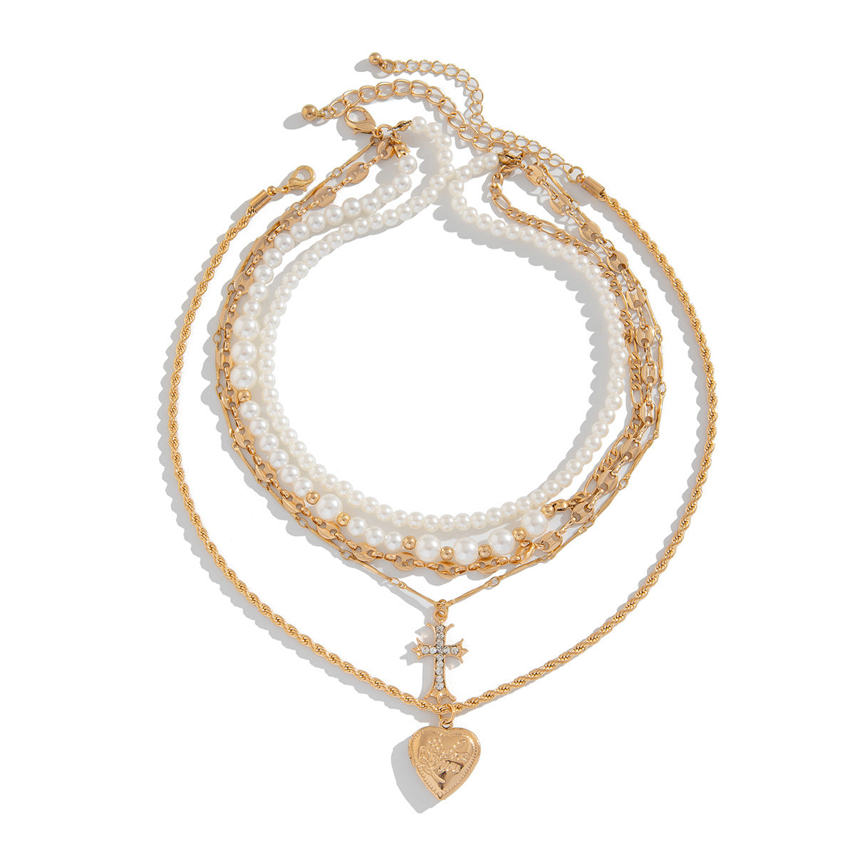 Minimalist Cross Pendant Necklace with Imitation Pearl and Alloy Accents on Pearl Chain for Women