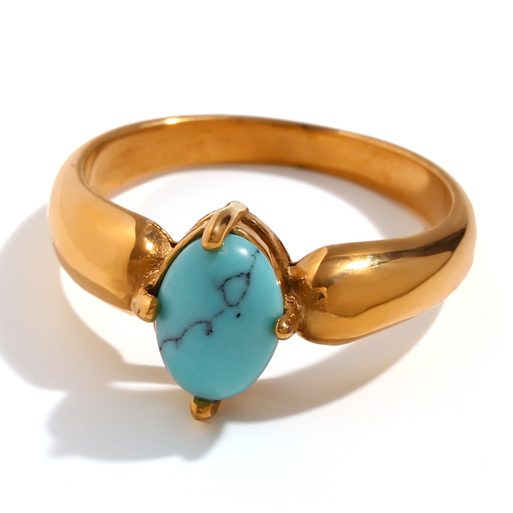 Minimalist Geometric Titanium Steel Ring with Gold Plating for Women Natural Stone Accent Fashion Office Wear