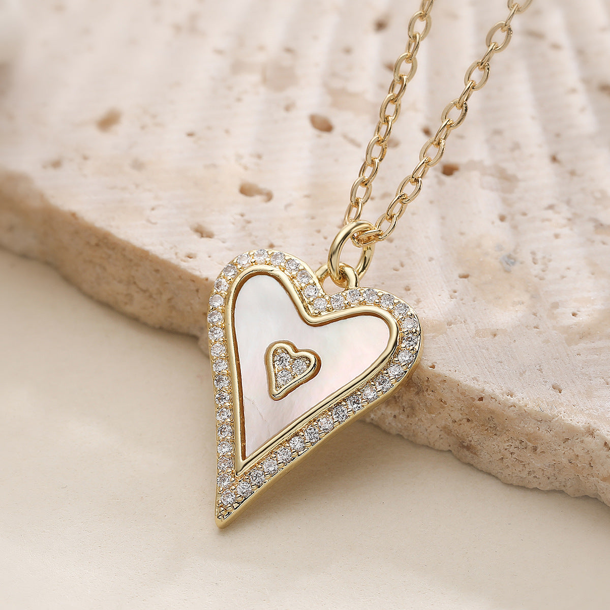 Elegant 18K Gold Plated Brass Heart Necklace with Cubic Zirconia