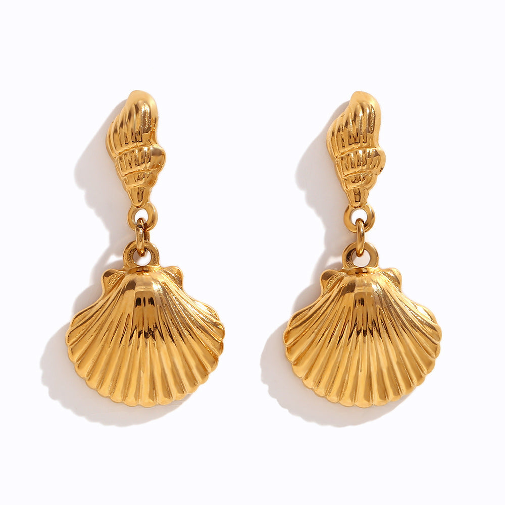 Fashion Minimalist Geometric Shell Earrings in Stainless Steel with 18K Gold Plating for Women