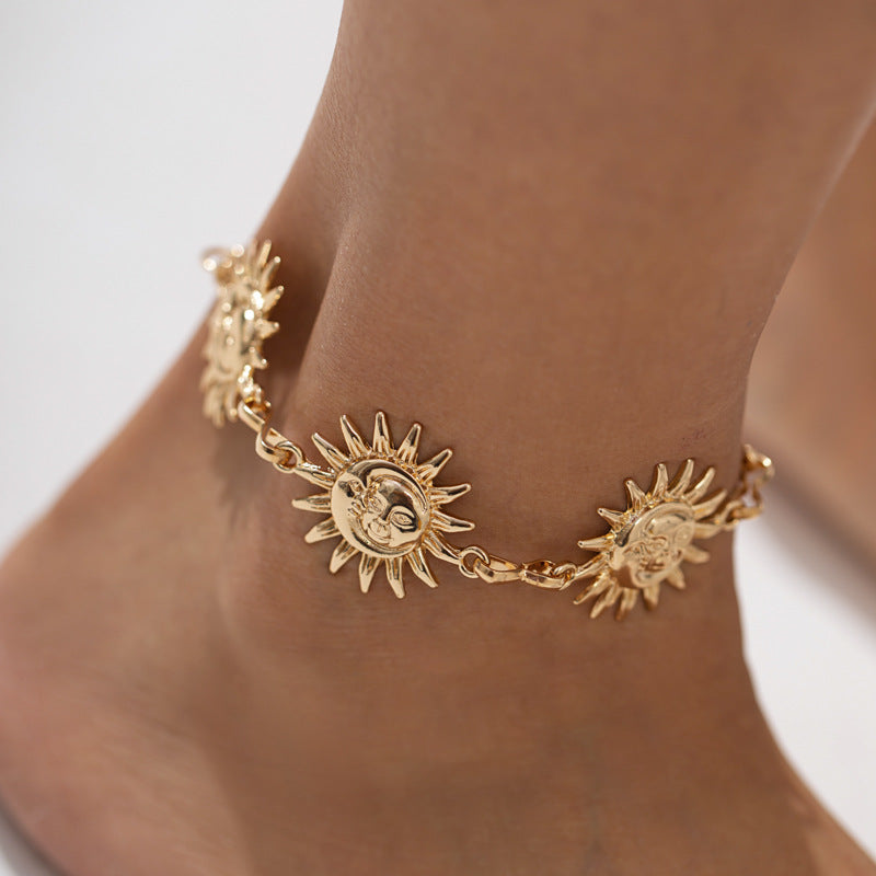 Bohemian Geometric Alloy Anklet with Tassel for Women