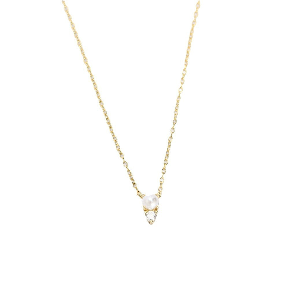Collana da donna a catena maglia barbazzale placcata in argento sterling 925 con perla rotonda geometrica e diamante, stile minimalista