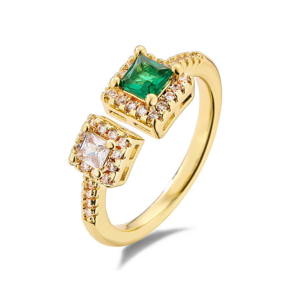 Anello a fascia aperta geometrico minimalista da donna in rame con accenti di zirconi micro-pavé
