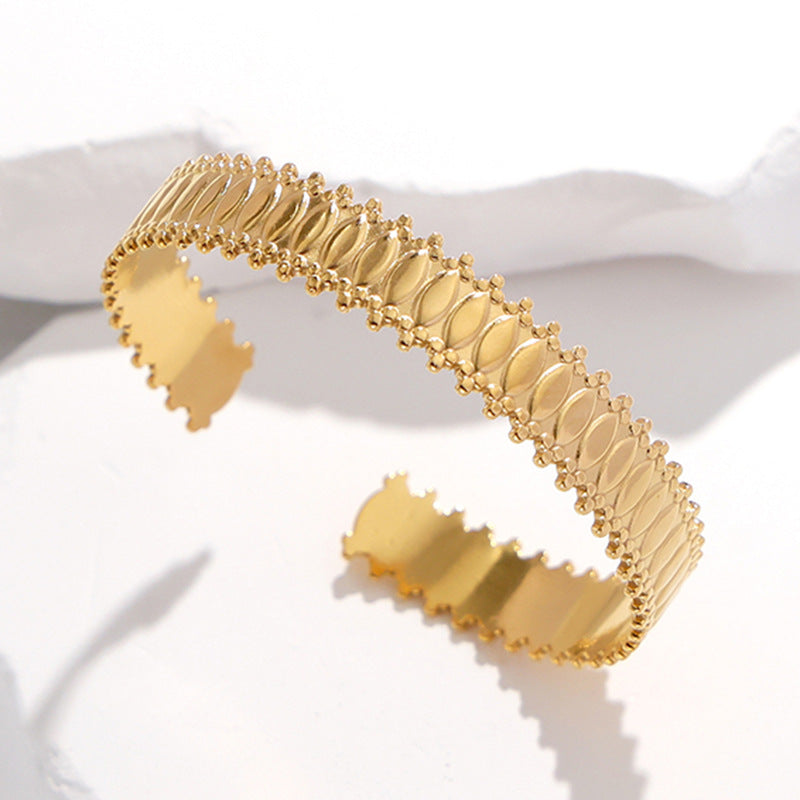 Adjustable Titanium Steel Bracelet for Women with Geometric Line Design Electroplated Finish Statement Cuff