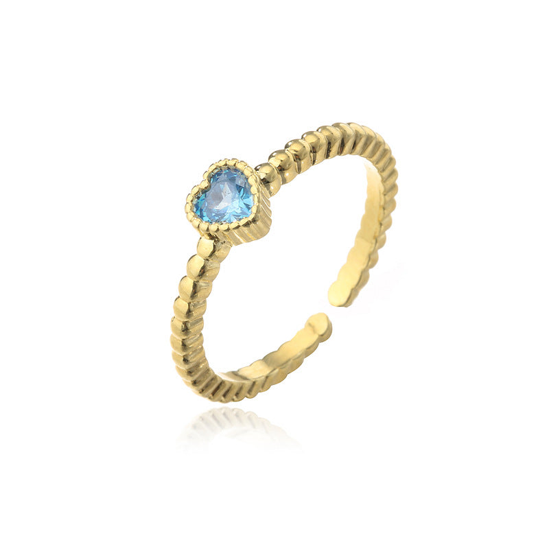 Minimalist Geometric Heart-Shaped Zirconia Ring for Women with Copper Base and 18K Gold Plating