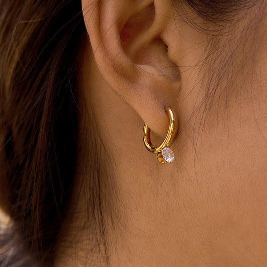 Elegant Geometric Stainless Steel Cubic Zirconia Hoop Earrings for Women
