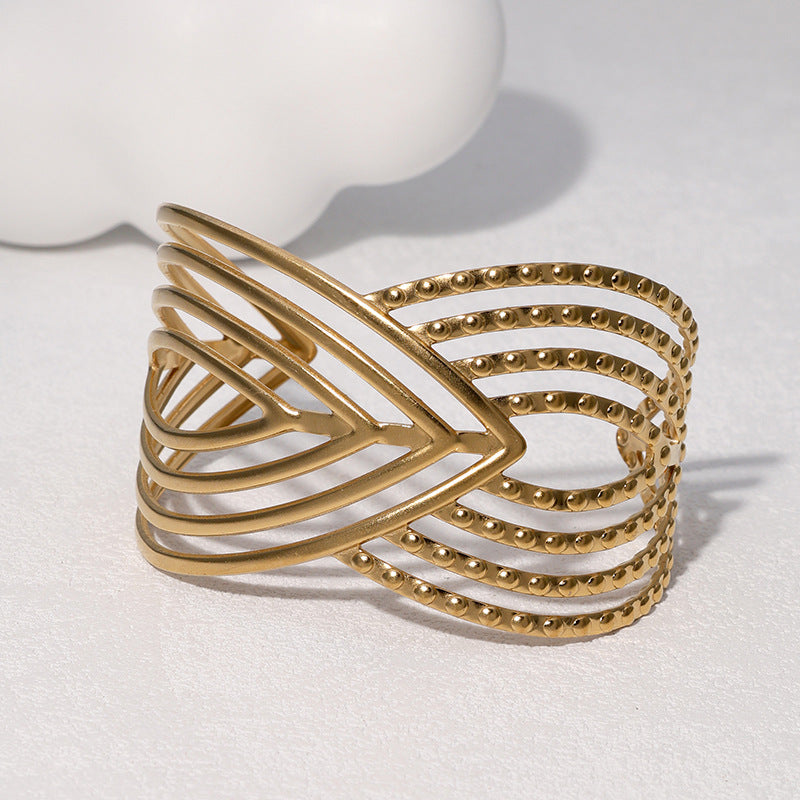 Minimalist 18K Gold Plated Stainless Steel Bracelet with Hollow Geometric Ring Design