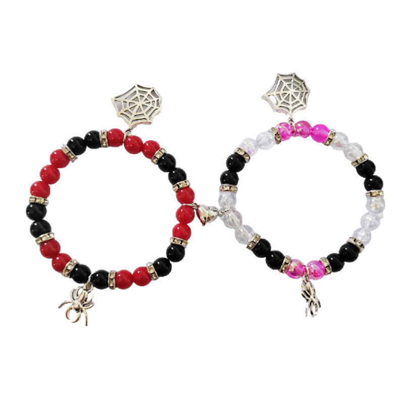 Unisex Halloween Spider Heart Magnetic Beaded Bracelet Alloy