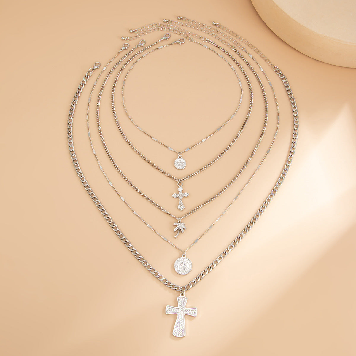 Punk Hip-hop Geometric Cross Pendant Zinc Alloy Plated Necklace Unisex Layered Cable Chain