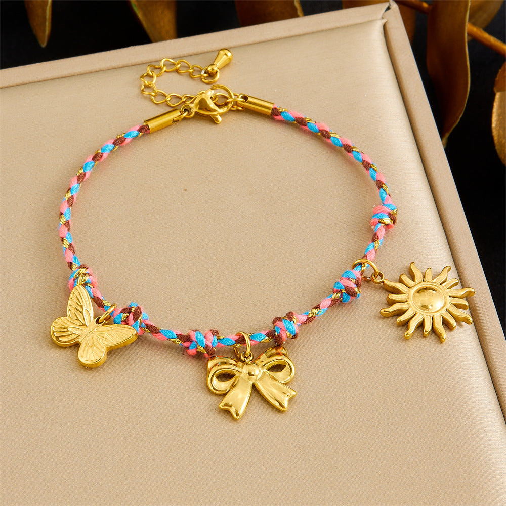 Minimalist Elegant Gold Plated Stainless Steel Bow Bracelet