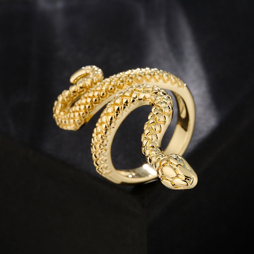 Anello Aperto a Serpente Geometrico Minimalista Placcato Oro 18K Rame con Zirconi Micro Incassati da Donna