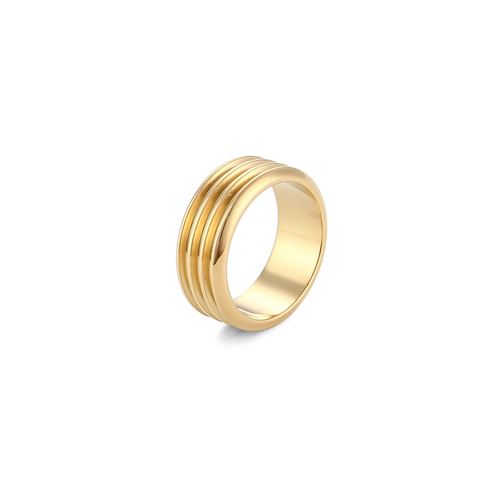 Fashionable Vintage Geometric Stainless Steel Plated 18K Gold Color Enamel Thread Ring for Women