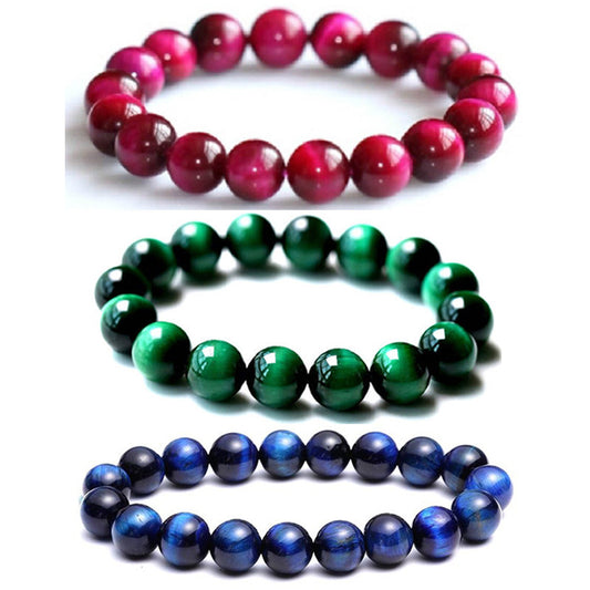 Natural Tiger Eye Amethyst Rose Quartz Obsidian Bracelet Geometric Round Beaded Handmade Unisex Fashion Jewelry