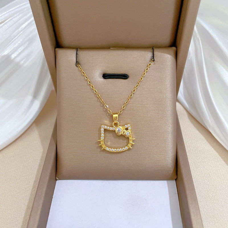Collana con Pendente a Farfalla Lusso Dolce Acciaio al Titanio Geometrica con Strass Girocollo