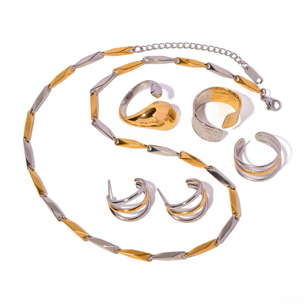Orecchini da donna geometrici minimalisti in acciaio inossidabile con placcatura in oro e argento