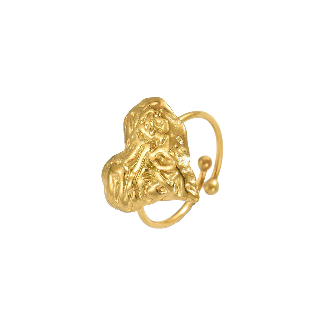 Minimalist Heart-Shaped Zinc Alloy Plated 18K Gold Adjustable Open Ring for Women