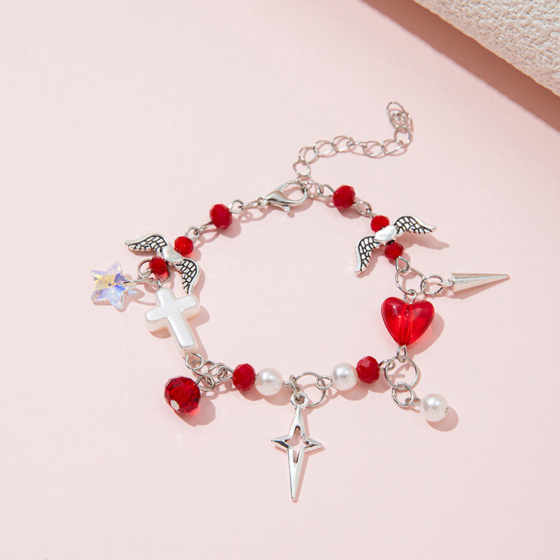 Braccialetto con fiocco e perline di cristallo fatto a mano per ragazze in stile principessa con materiale in resina e design a forma di stella