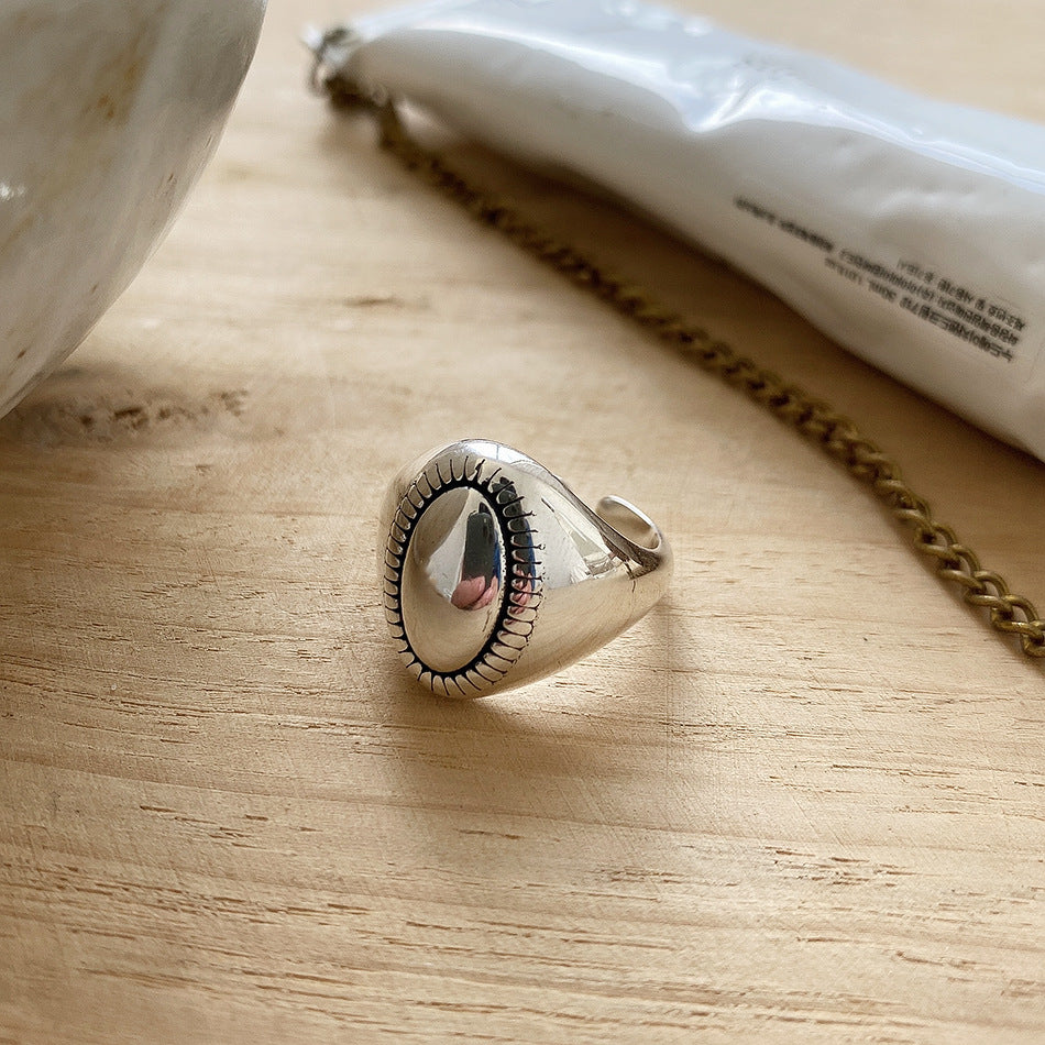 Anello da donna in argento sterling 925 di forma geometrica ovale vintage