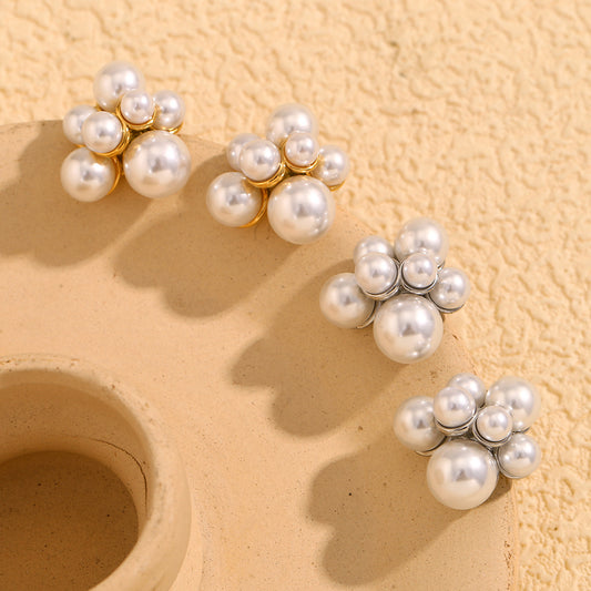 Orecchini a perla geometrici in stile francese minimalista in acciaio inossidabile 316L con placcatura in oro 18K