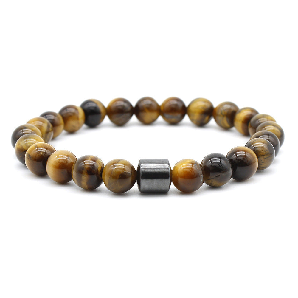 Geometric Agate Beaded Bracelet with Floral Pattern Unisex Natural Stone Jewelry