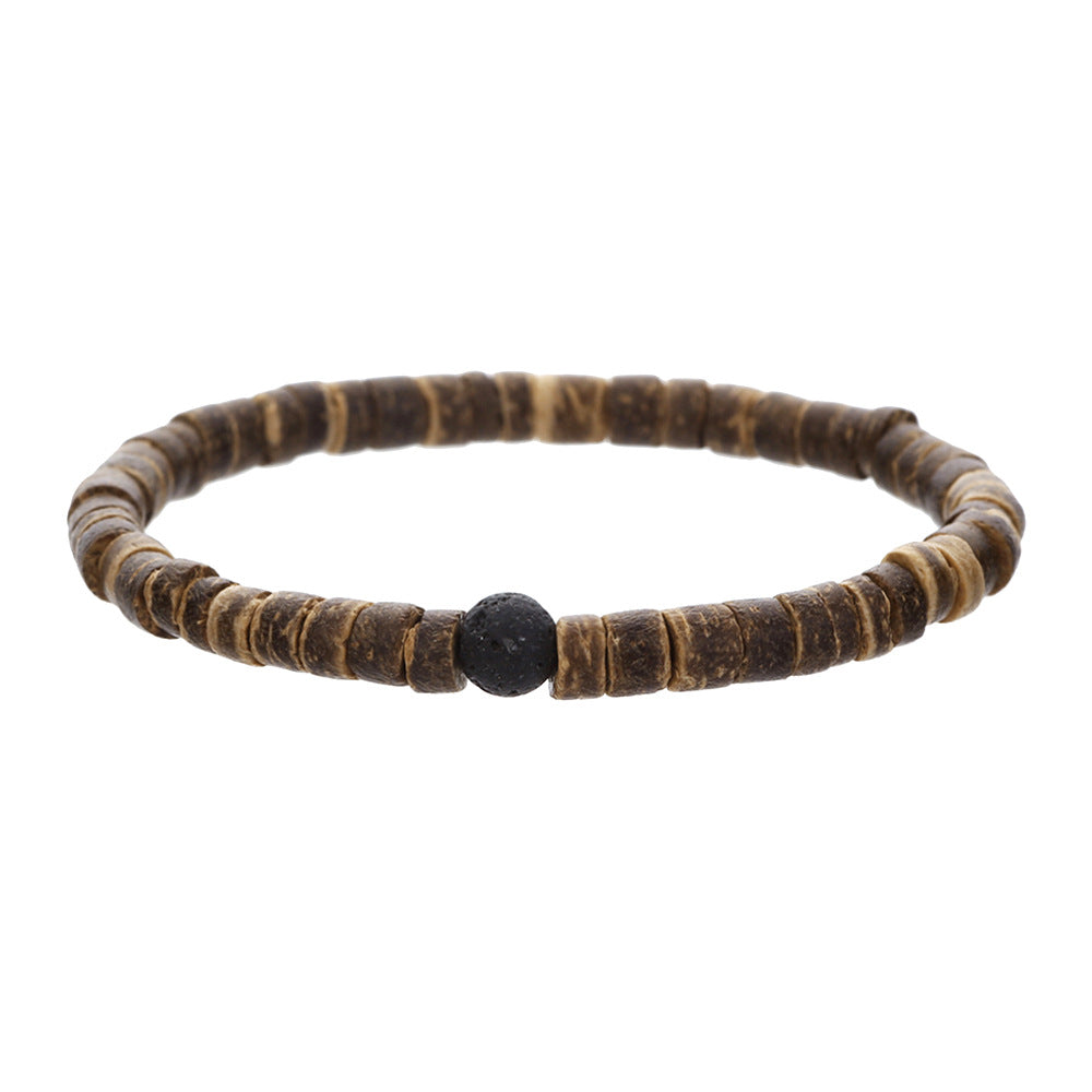Bohemian Geometric Handmade Wood Coconut Shell and Shell Bead Bracelet for Unisex