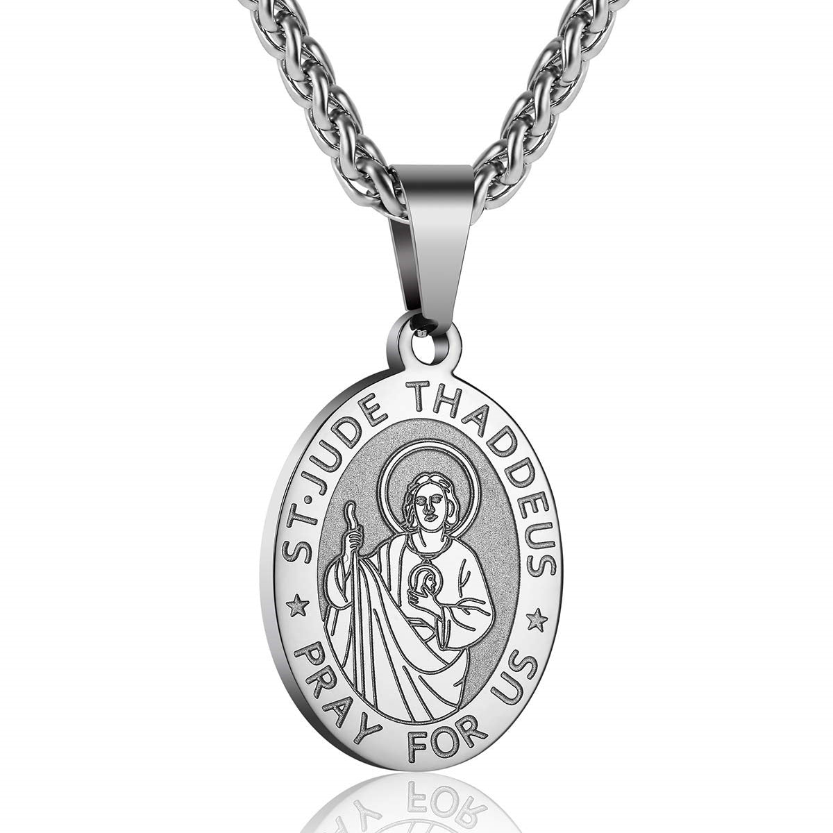 Minimalist Geometric Double-Sided Portrait Medal Pendant Necklace in Stainless Steel with Plated Finish on Snake Chain