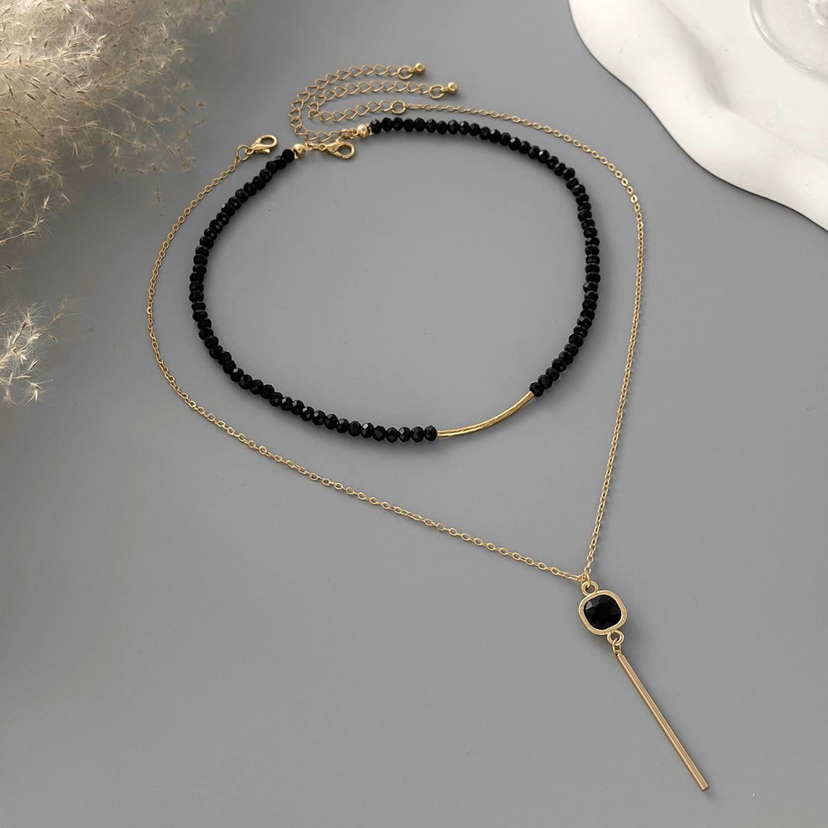Sweet Geometric Square Crystal Beaded Necklace Brass Zinc Alloy Plated Tassel OT Clasp Women's Jewelry