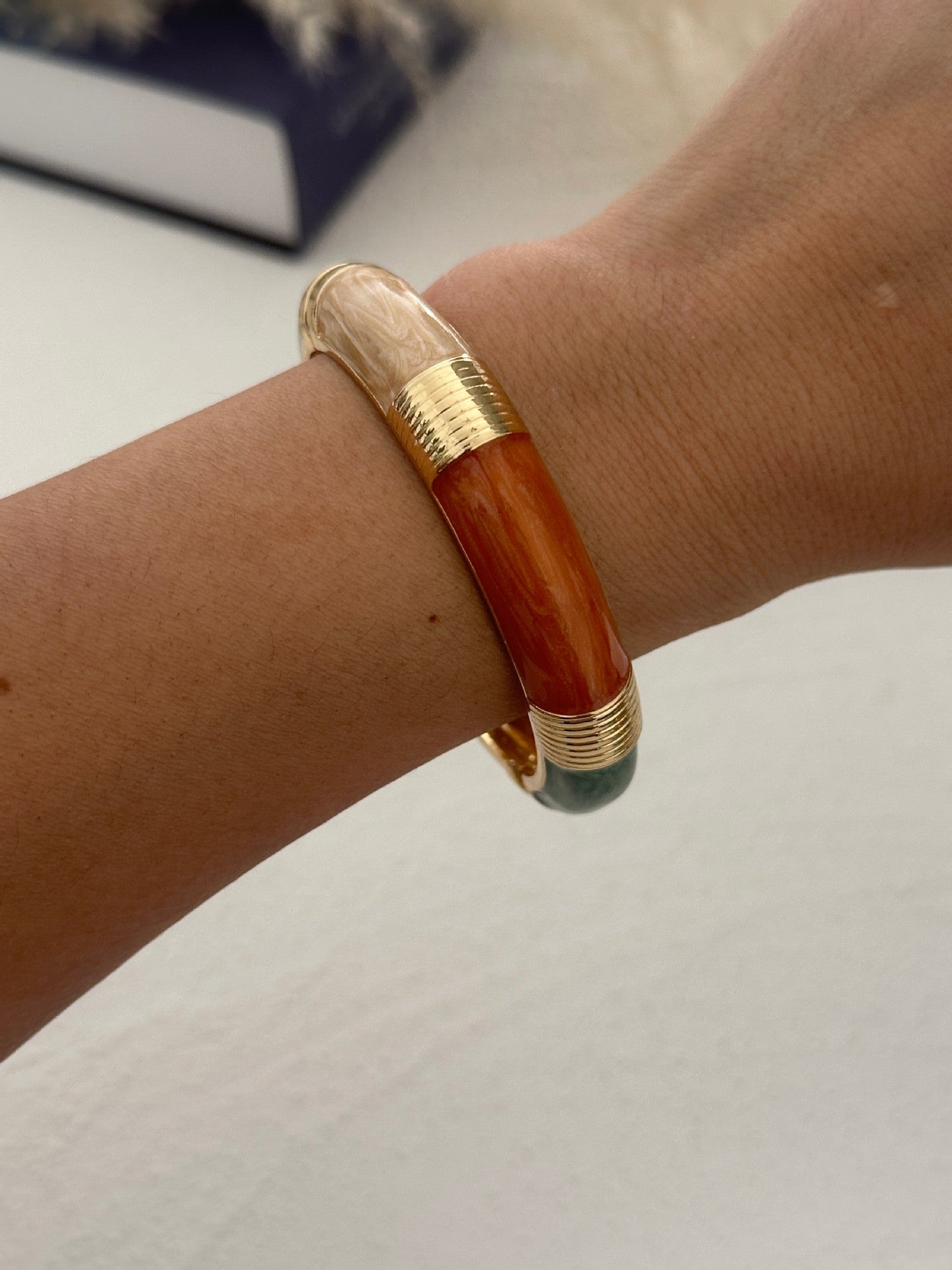 Bracciale a Polsino Aperto Ovale Rotondo Geometrico in Smalto ad Olio Gocciolante Colorato Minimalista Bohemien